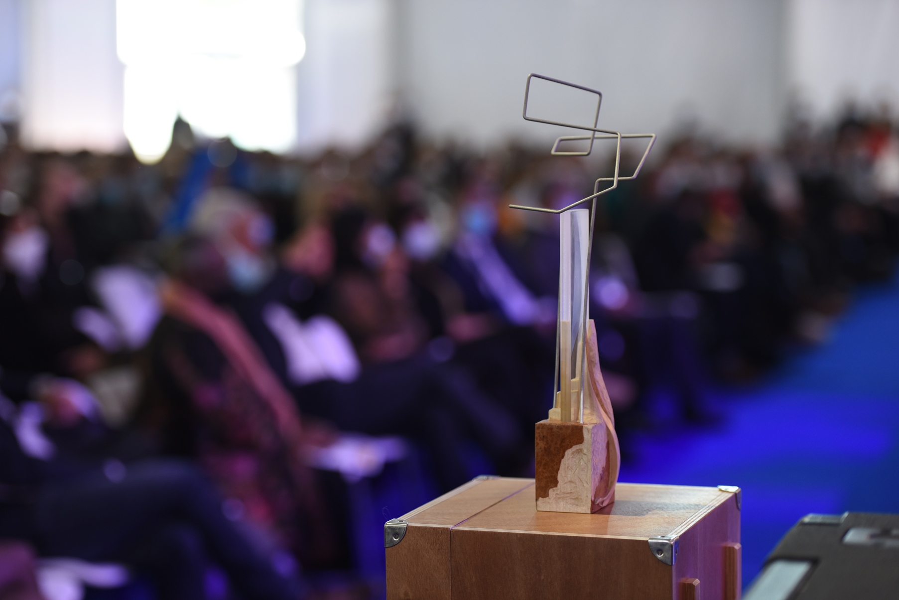 Le trophée du Prix Liberté 2020 a été produit par des élèves du Lycées Napoléon de L’Aigle, en Normandie.