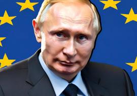 Vladimir Poutine et drapeau de l'Europe- Image générée par l'IA